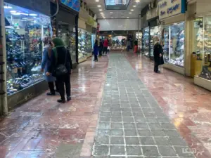 مردم در حال تماشای ویترین مغازه‌های بازار بزرگ بهارستان